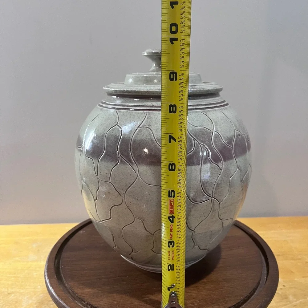 Vtg 1991 Loy Carpenter Studio Pottery Lidded Ginger Jar Gray Plum Postmodern Art